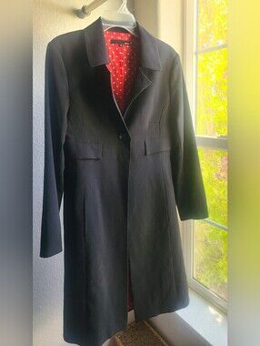 Dalia Black Trench Coat with Red Polka Dot Lining